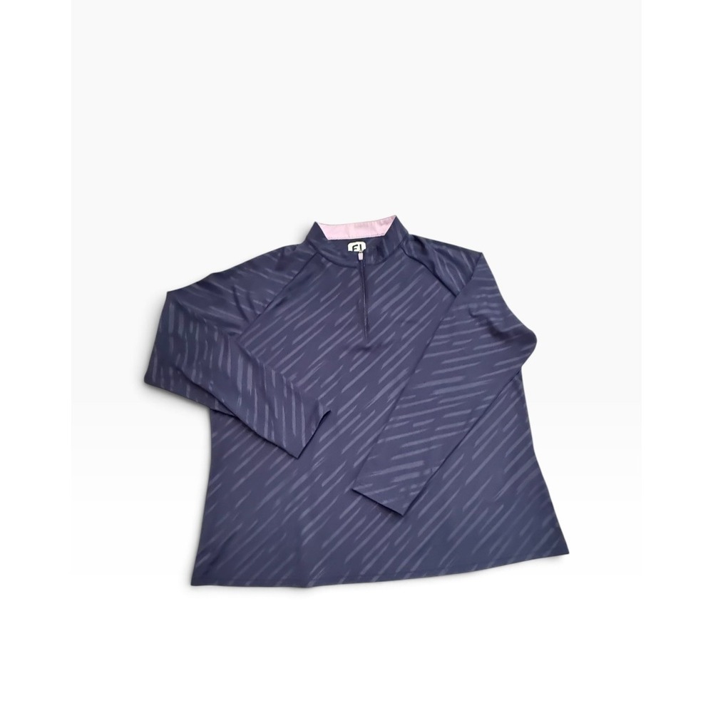 FootJoy Pullover Womens XL Navy Blue 1/4 Zip Golf Top Long Sleeve Stripe Active